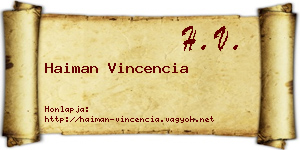 Haiman Vincencia névjegykártya